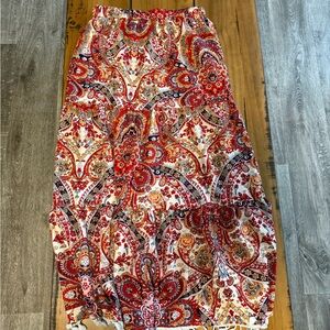 SHEIN Red and White Paisley Maxi Skirt